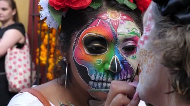 Jour Halloween Des Masques Maquillages Spectaculaires Des Morts Journée Des — Video