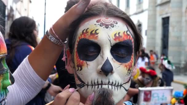 Ölü Muhteşem Makyaj Maskesinin Cadılar Bayramı Günü Ölüler Günü Meksika — Stok video