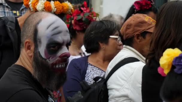 Día Medianoche Las Máscaras Maquillaje Espectaculares Muertas Día Del Muerto — Vídeos de Stock