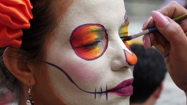 Halloween Dzień Zmarłych Spektakularne Maski Makijaż Party Dzień Zmarłych Meksykańskie — Wideo stockowe