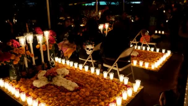 Halloween Dagen Den Döda Graven Med Ljus Dödas Dag Mexikansk — Stockvideo