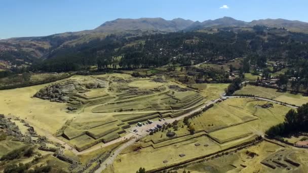 Saqsaywaman Antika Staden Ruiner Peru Antenn Drönare Utsikt Saqsaywaman Ett — Stockvideo