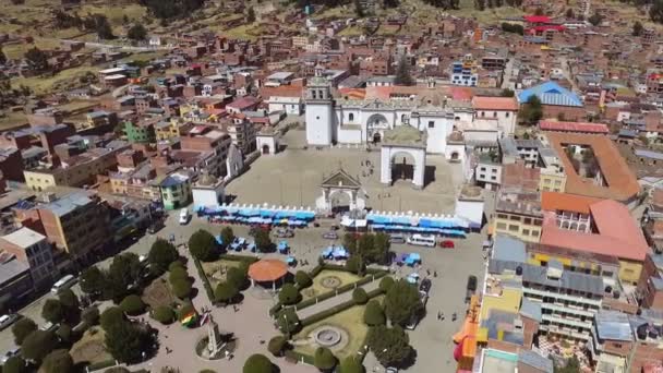 Famosa Basílica Bolívia Lar Virgem Copacabana Vista Aérea Drone Copacabana — Vídeo de Stock