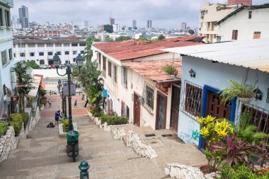 Guayaquil, Ekvator, Şubat - 2017. Las Penas bölgesinde St. Ana hill çok renkli evleri.
