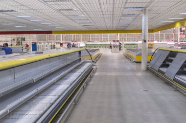 CARACAS, VENEZUELA - JANUARY 14, 2018: Empty supermarket shelves clipart