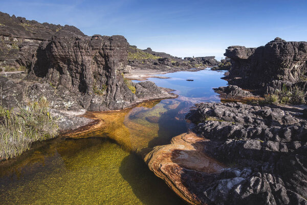 Colored rivers and pools on Mount Roraimpa, Venezuela