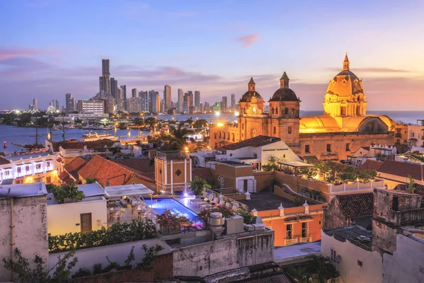 Nattvisning över cartagena de indias, colombia — Stockfoto