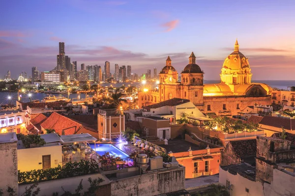 Vista noturna de Cartagena de Indias, Colômbia — Fotografia de Stock