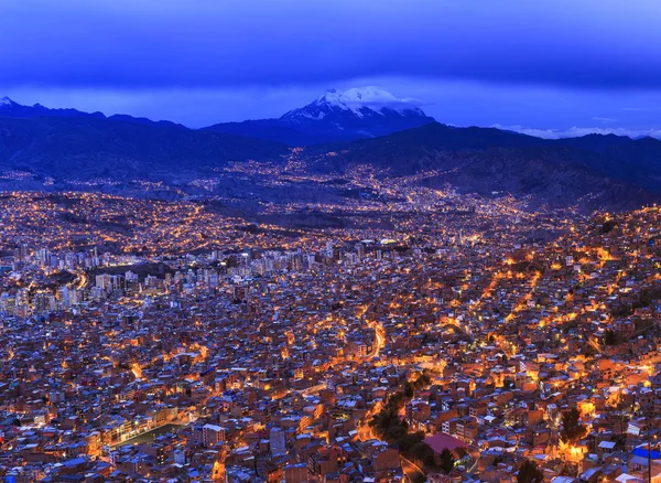 Éjszakai kilátás La Paz, Bolívia — Stock Fotó