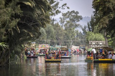 Xochimilco, Meksika - 20 Mayıs 2017: Xo renkli Meksika tekneler