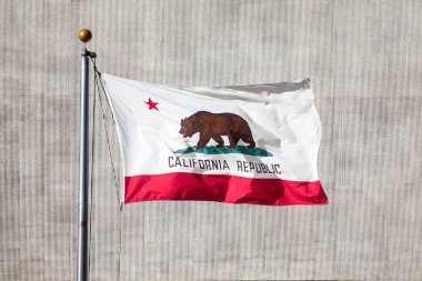 Kaliforniya bayrağı Los Angeles üzerinde dalgalanır.