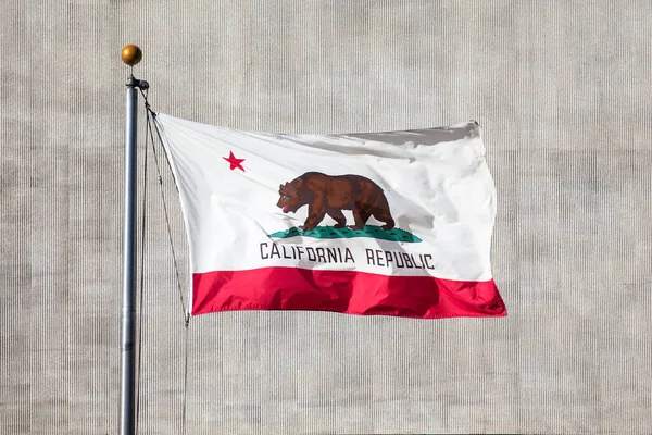 Kaliforniya bayrağı Los Angeles üzerinde dalgalanır.