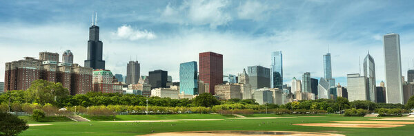 City panoramic skyline from Grant Park Chicago, Illinois, USA