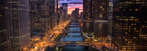 Downtown City Buildings Panoramic Skyline Chicago River Illinois Usa — Stock Photo, Image