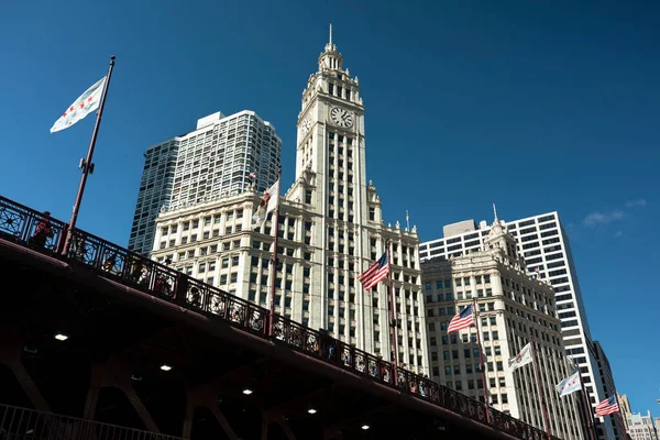 Városépületek Városkép Chicago Folyó Felett Illinois Usa — Stock Fotó