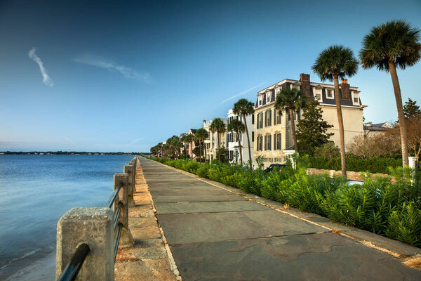 Charleston South Carolina row of old historic federal style houses on Battery Street  USA