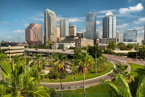 Downtown Stad Skyline Uitzicht Tampa Florida Usa Kijken Snelweg Riverwalk — Stockfoto