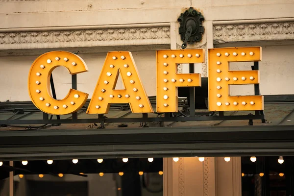 Cafe Koffiehuis Verlichte Winkel Teken — Stockfoto