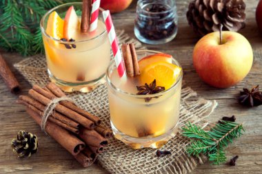 Hot toddy drink (apple orange rum punch) for Christmas and winter holidays - festive Christmas homemade drinks clipart