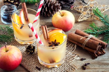 Hot toddy drink (apple orange rum punch) for Christmas and winter holidays - festive Christmas homemade drinks clipart