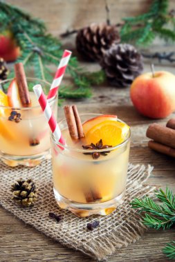 Hot toddy drink (apple orange rum punch) for Christmas and winter holidays - festive Christmas homemade drinks clipart
