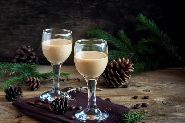 Licor Irlandés Café Crema Con Granos Café Decoración Navidad Conos — Foto de Stock