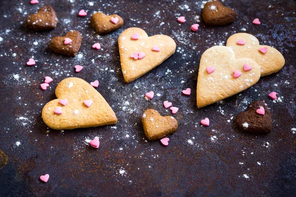 Galletas Forma Corazón Cierran Para Día San Valentín Espacio Copia —  Fotos de Stock