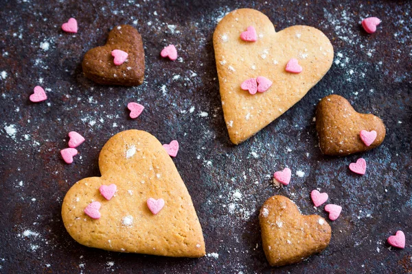 Biscuits Forme Coeur Près Pour Saint Valentin Biscuits Pâtisserie Festive — Photo