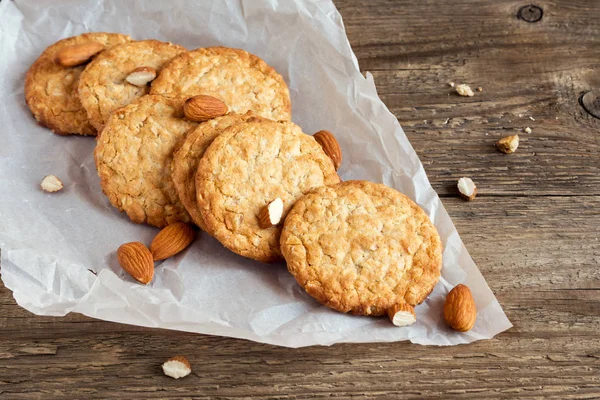 Hemmagjord Mandel Cookies Träbord Hälsosam Hemlagad Vegan Vegetariskt Bakelse Med — Stockfoto