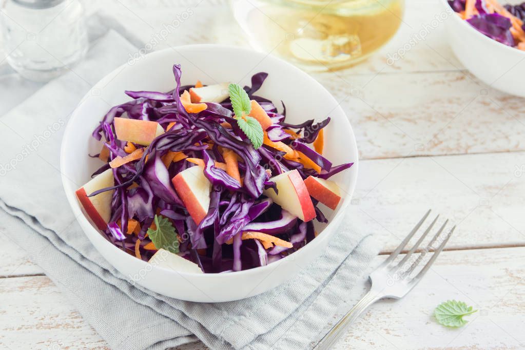 Red Cabbage Coleslaw Salad with Carrots and Apples - healthy diet, detox, vegan, vegetarian, vegetable spring salad
