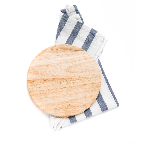 Empty wooden platter with napkin — Stock Photo, Image