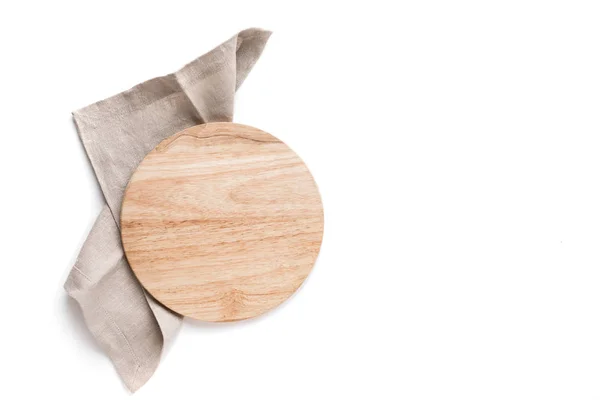 Empty wooden platter with napkin — Stock Photo, Image