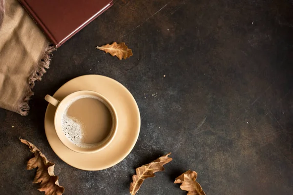 Cocoa and autumn leaves — Stock Photo, Image