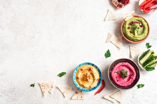 Colorful Dips Hummus — 스톡 사진