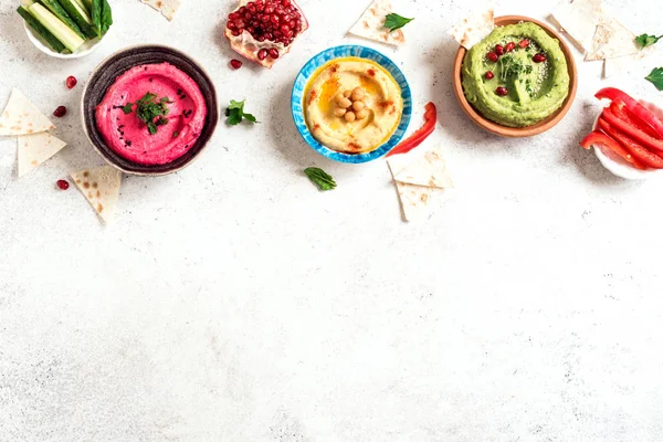 Colorful Dips Hummus — 스톡 사진