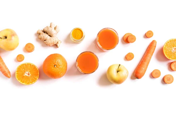 Desintoxicação Purificar Bebida Frutas Laranja Ingredientes Batido Vegetal Sumo Orgânico — Fotografia de Stock