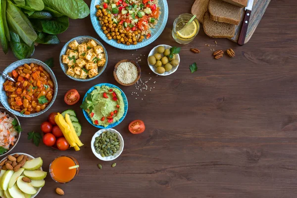 Vegansk Middagsbord Uppsättning Friska Veganska Vegetariska Rätter För Lunch Quinoa — Stockfoto