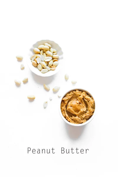 Homemade Peanut Butter Roasted Peanuts Isolated White Top View Copy — Stock Photo, Image