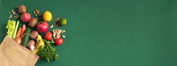 Lieferung Gesunder Lebensmittel Hintergrund Veganes Vegetarisches Essen Papiertüten Gemüse Und — Stockfoto