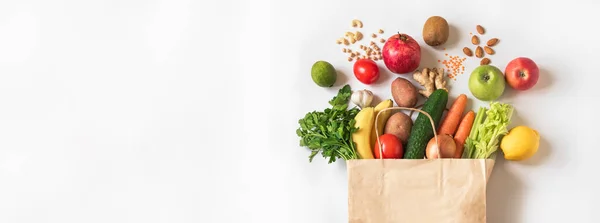 Entrega Comida Saudável Fundo Vegan Comida Vegetariana Vegetais Saco Papel — Fotografia de Stock