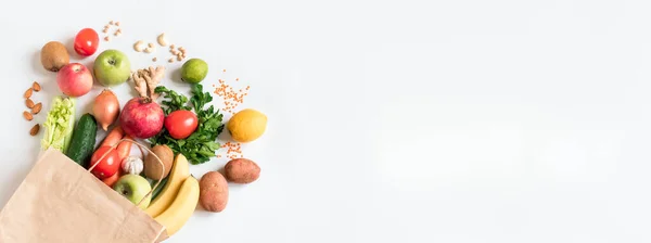 Lieferung Gesunder Lebensmittel Hintergrund Veganes Vegetarisches Essen Papiertüten Gemüse Und — Stockfoto