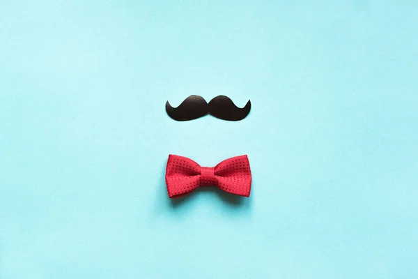 Father Day Hipster Concept Flat Lay Creative Composition Red Bowtie — Stock Photo, Image