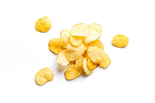 Potato Chips Isolated White Background Crispy Potato Chips Creative Layout — Stock Photo, Image