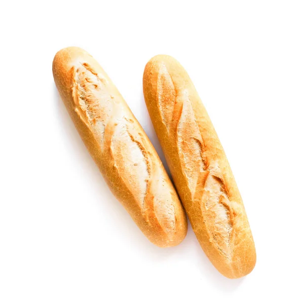 Vers Stokbrood Geïsoleerd Witte Achtergrond Zelfgemaakte Franse Twee Baguette Loafs — Stockfoto