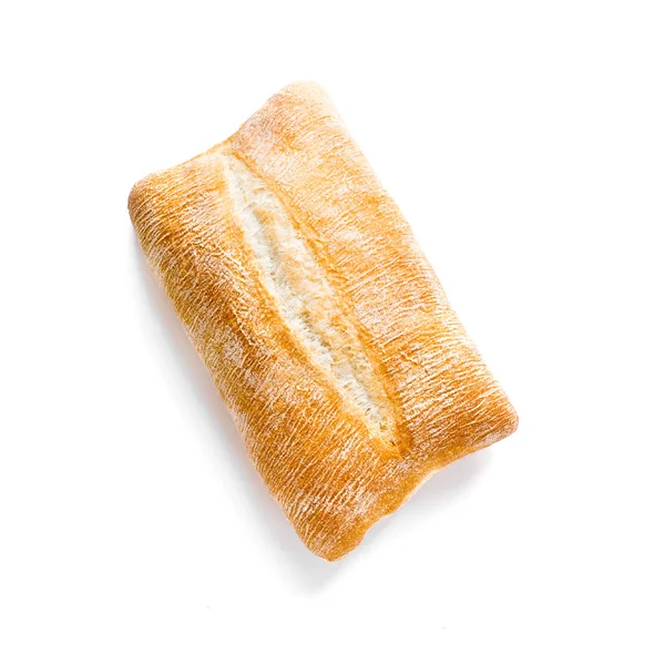 新鮮なシアバタパンは白い背景に隔離されています 自家製イタリアのシアバッタパン トップビュー コピースペース — ストック写真