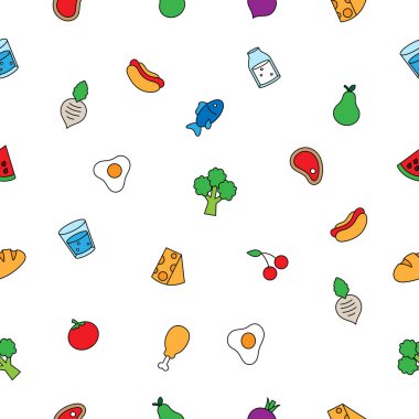 yiyecek meyvesi dikişsiz arka plan şablonu eğlenceli ikon vektör çizimi