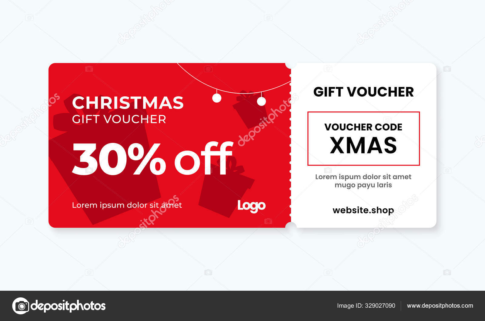 Christmas gift voucher card template vector illustration. 30 off sale