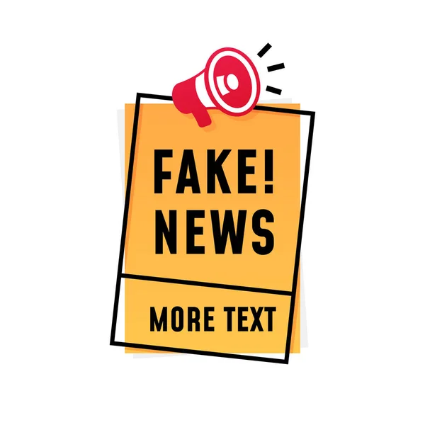 Diseño del concepto de póster de noticias falsas. megáfono del altavoz icono con texto y marco cuadrado etiqueta etiqueta plantilla . — Archivo Imágenes Vectoriales