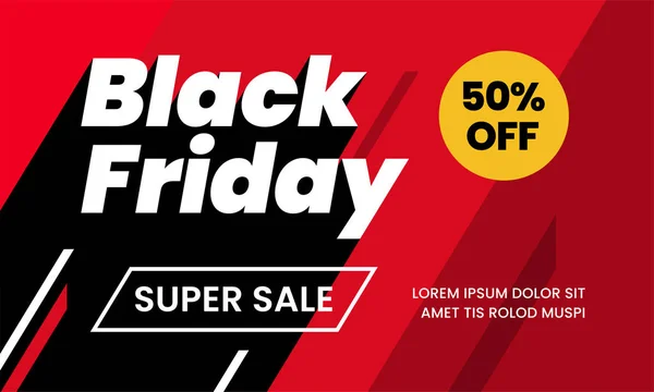 Black friday super sale 50% off modern typography long shadow style poster background social media promotion design. vector illustration graphic template — Stock Vector