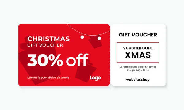 Christmas gift voucher card template vector illustration. 30% off sale coupon code promotion. — ストックベクタ